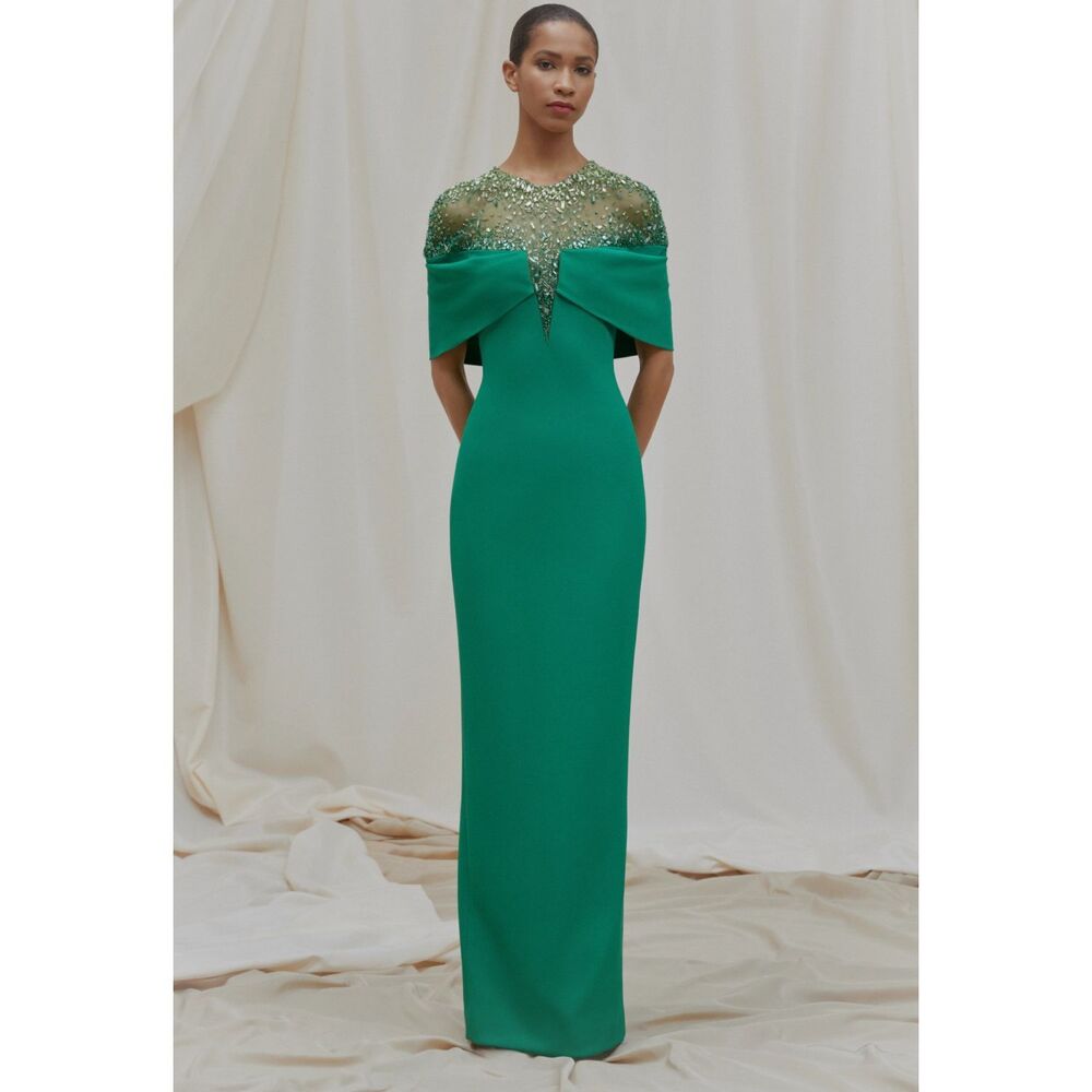 NWT Pamella Roland Embellished Crepe & Tulle Gown Size 14 $5,995